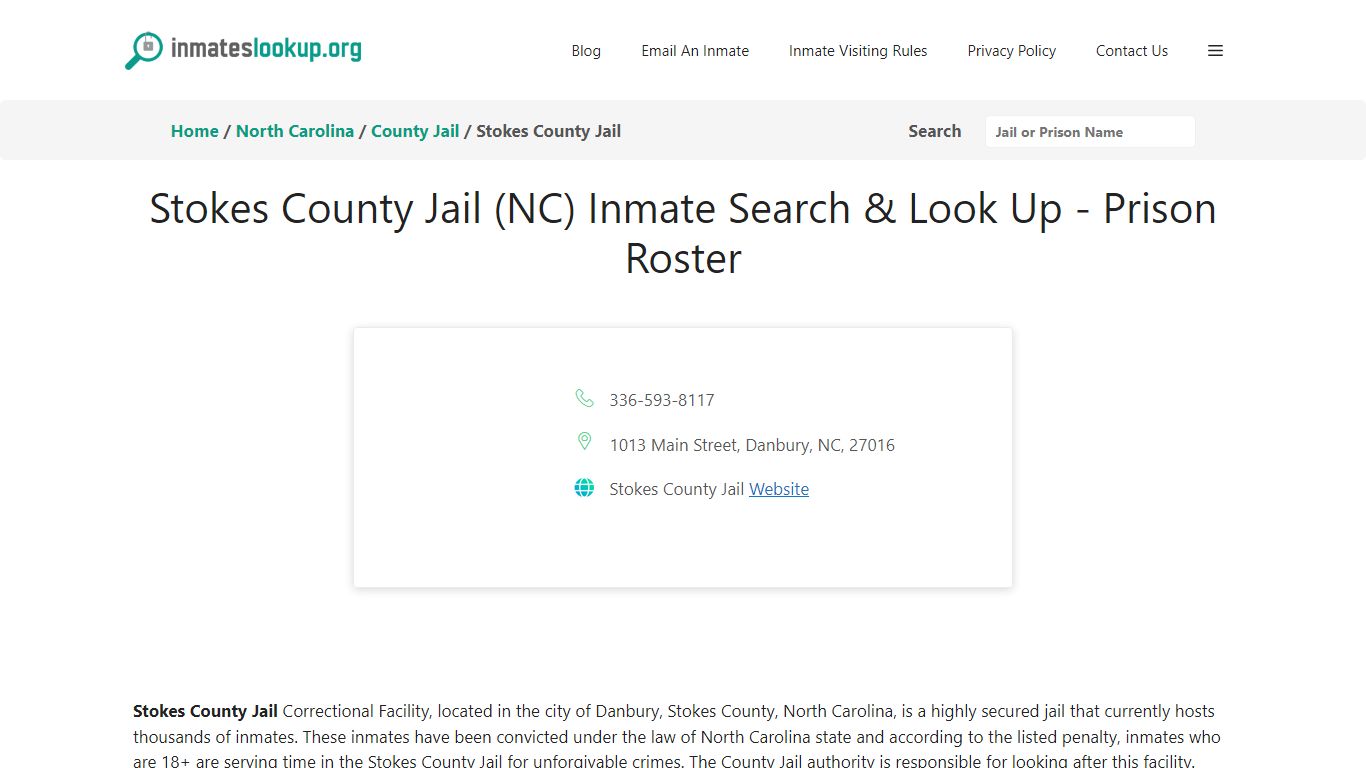 Stokes County Jail (NC) Inmate Search & Look Up - Prison Roster